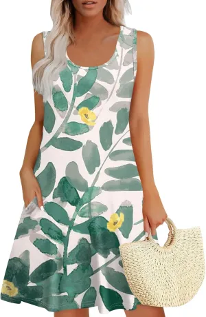 Womens Summer Dresses Casual Beach Sleeveless Loose U Neck Sundresses Dress with Pockets