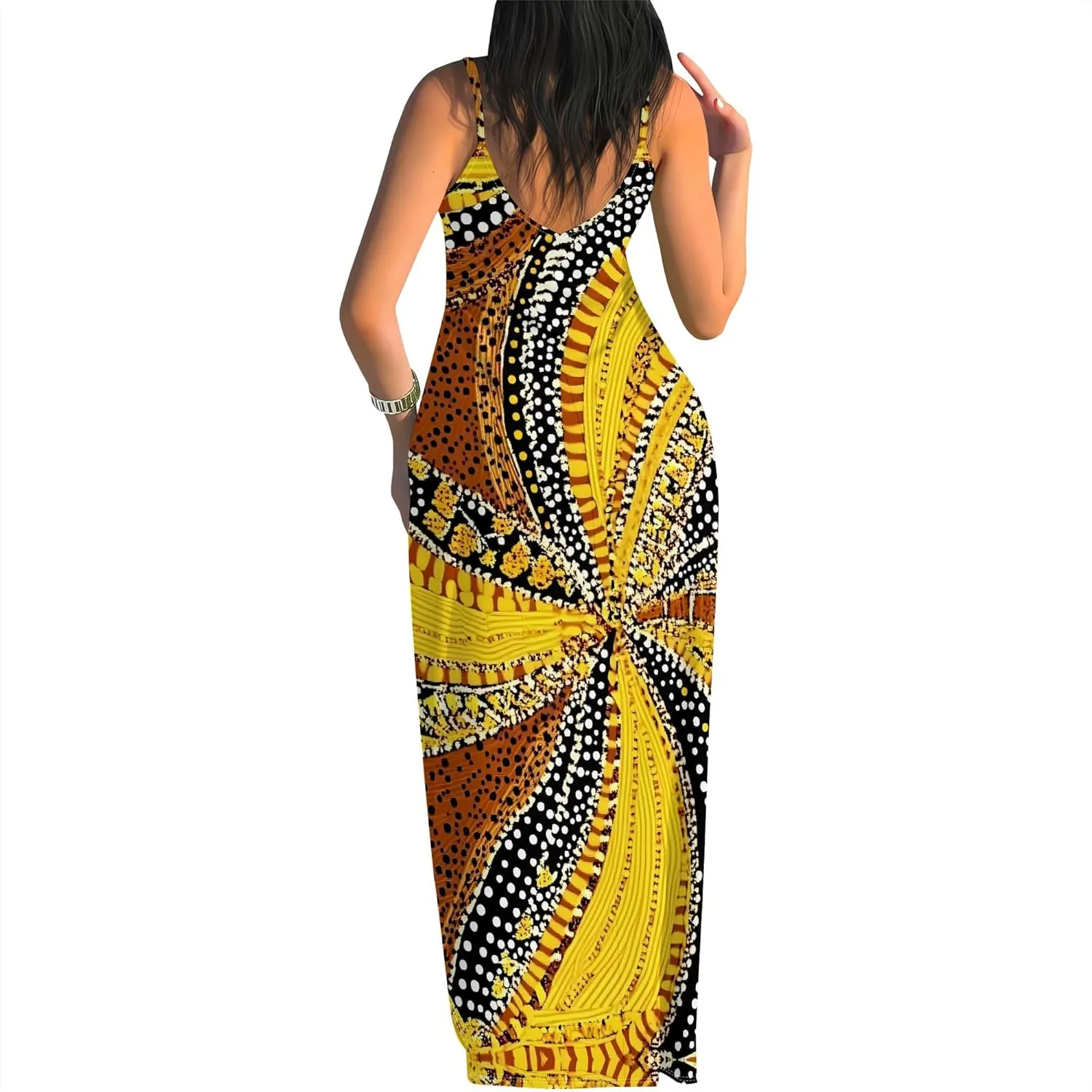 Women's Summer Maxi Dress Casual African Print Spaghetti Strap Long Maxi Dresses Sexy V-Neck Floral Sleeveless Beach Sundress
