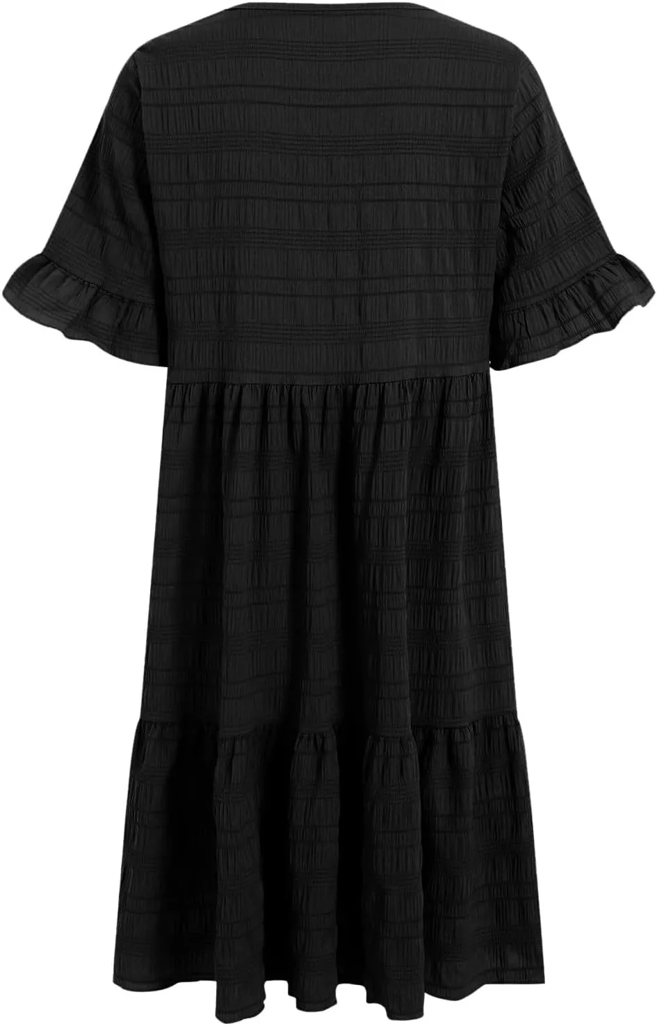 Womens Summer Ruffle Sleeve Mini Dress Crew Neck A Line Lightweight Soft Solid Casual Baby Dolls Short Dresses