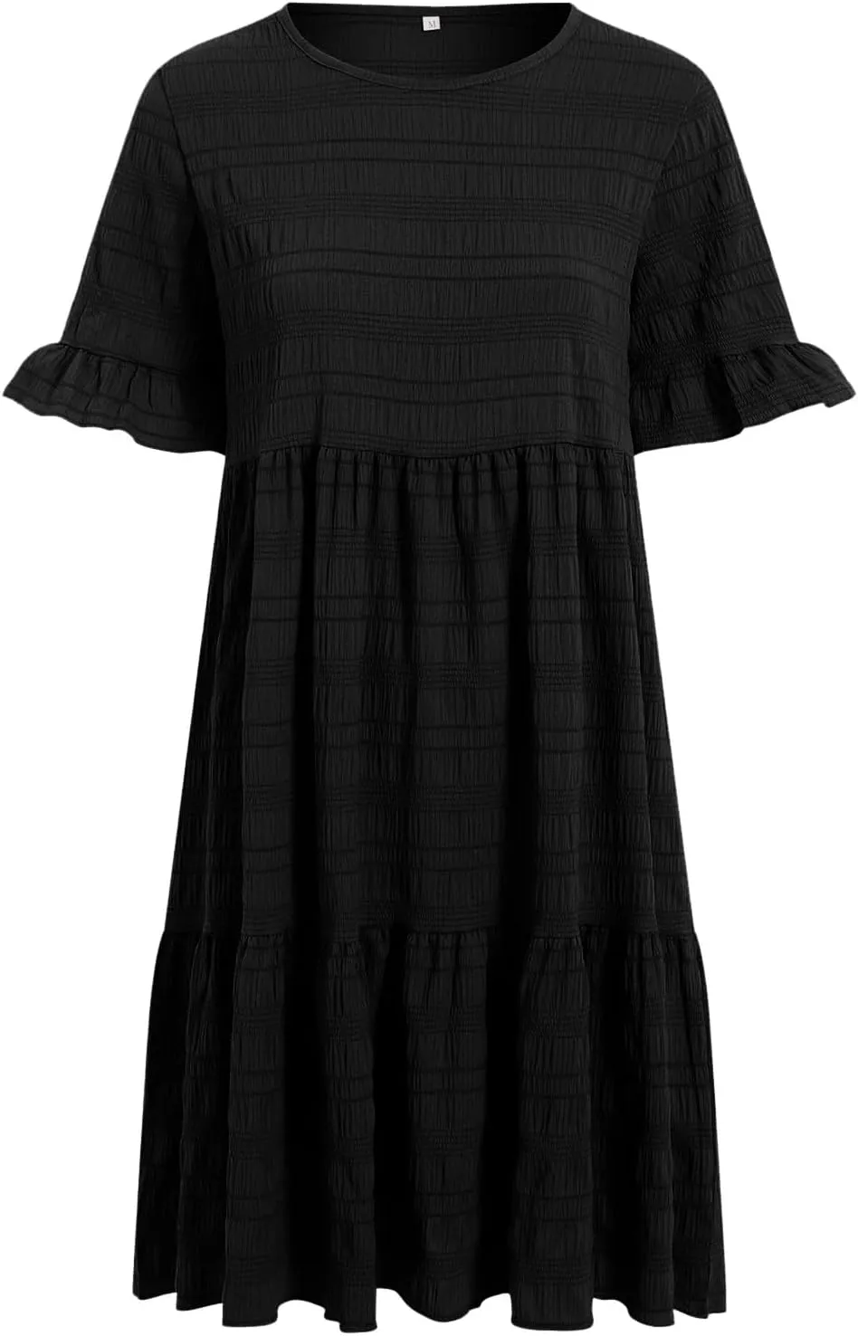 Womens Summer Ruffle Sleeve Mini Dress Crew Neck A Line Lightweight Soft Solid Casual Baby Dolls Short Dresses