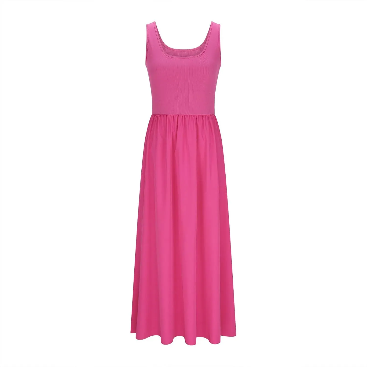 Women's Summer Sleeveless Tank Dress Casual A Line Scoop Neck Maxi Sundress Beach Flowy Pleated Wrap Long Dresses