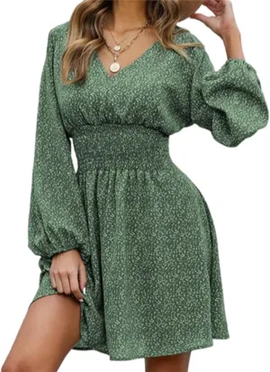 Womens Summer Spring Dresses Casual Boho Sundress Floral Print Tie Front Dress Tunic Ruffle Loose Beach Mini Dresses