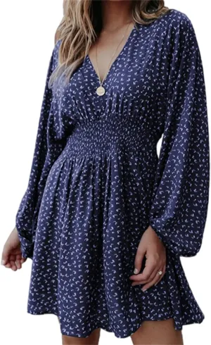 Womens Summer Spring Dresses Casual Boho Sundress Floral Print Tie Front Dress Tunic Ruffle Loose Beach Mini Dresses