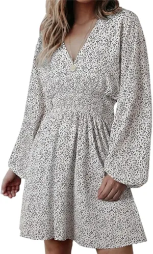 Womens Summer Spring Dresses Casual Boho Sundress Floral Print Tie Front Dress Tunic Ruffle Loose Beach Mini Dresses