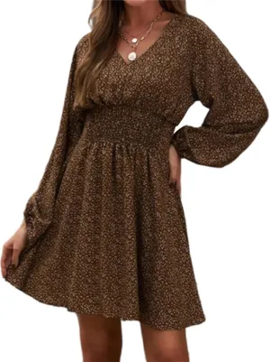 Womens Summer Spring Dresses Casual Boho Sundress Floral Print Tie Front Dress Tunic Ruffle Loose Beach Mini Dresses