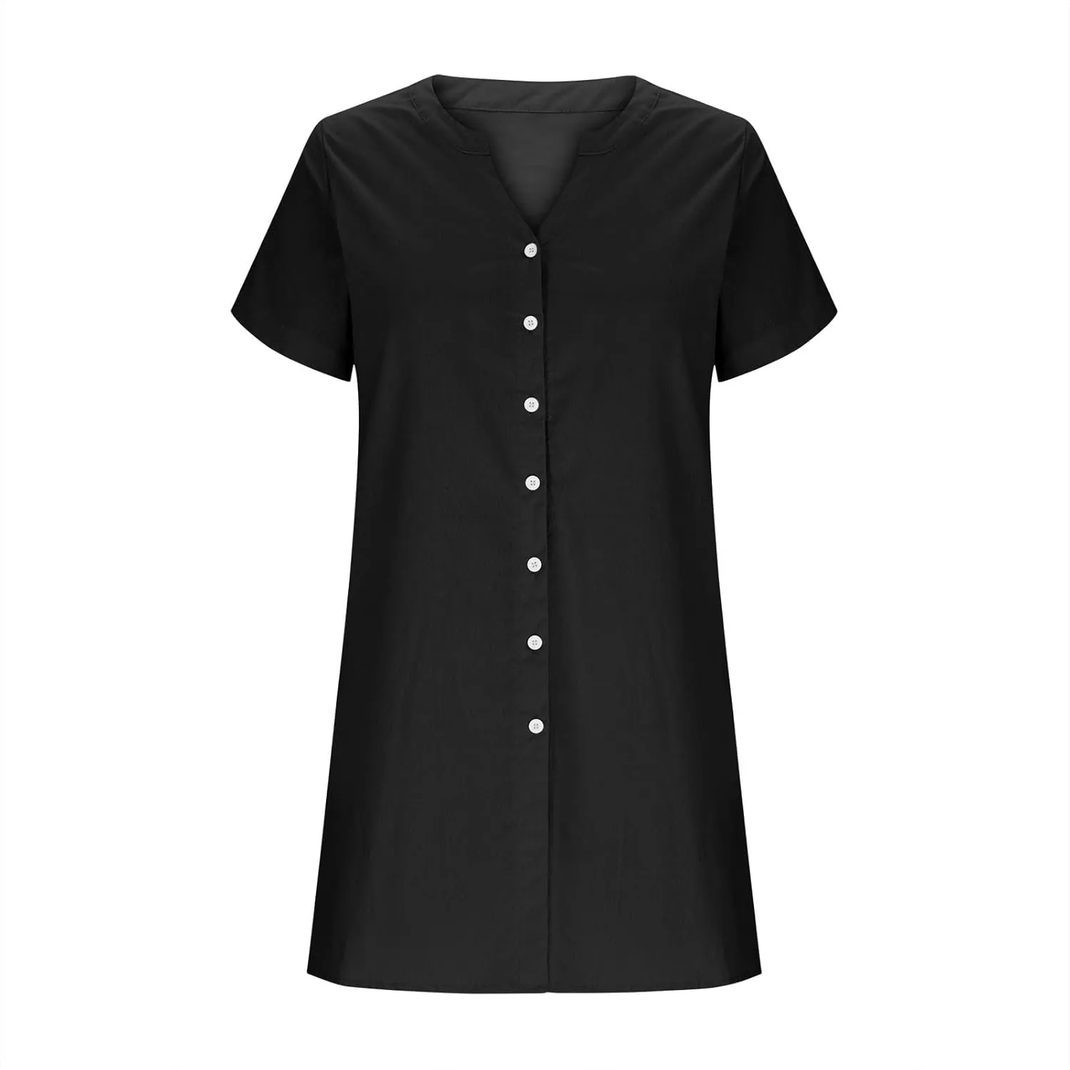Women's Summer V Neck Dress Short Sleeve Button Down Dresses Casual Trendy Solid Color Loose Comfy Beach Mini Dress