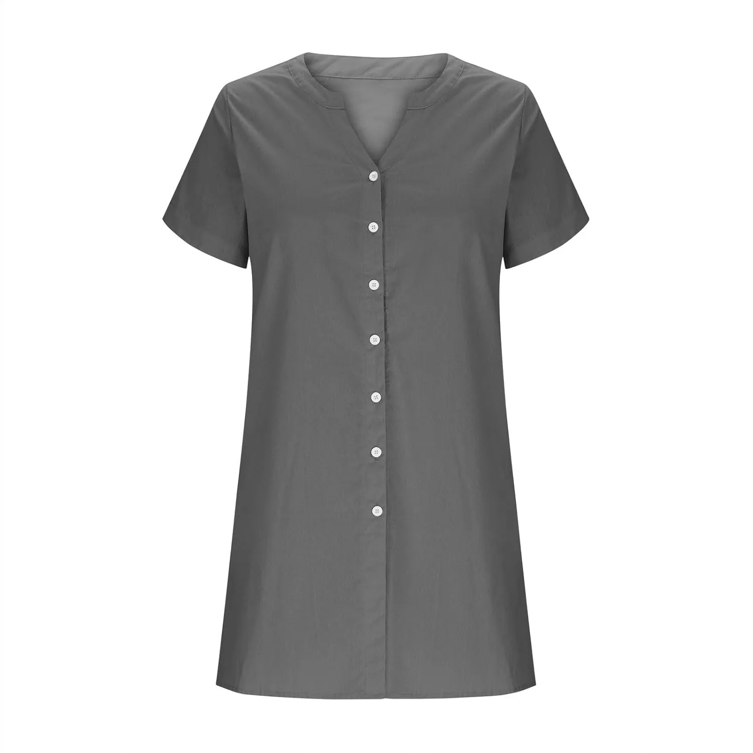Women's Summer V Neck Dress Short Sleeve Button Down Dresses Casual Trendy Solid Color Loose Comfy Beach Mini Dress