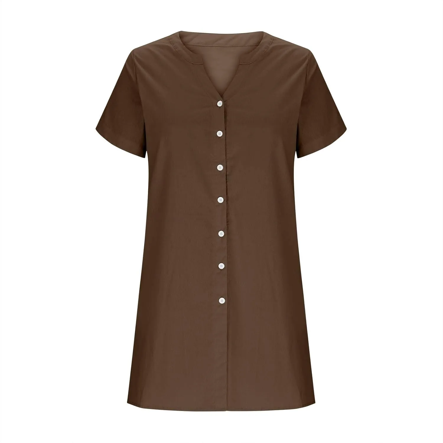 Women's Summer V Neck Dress Short Sleeve Button Down Dresses Casual Trendy Solid Color Loose Comfy Beach Mini Dress