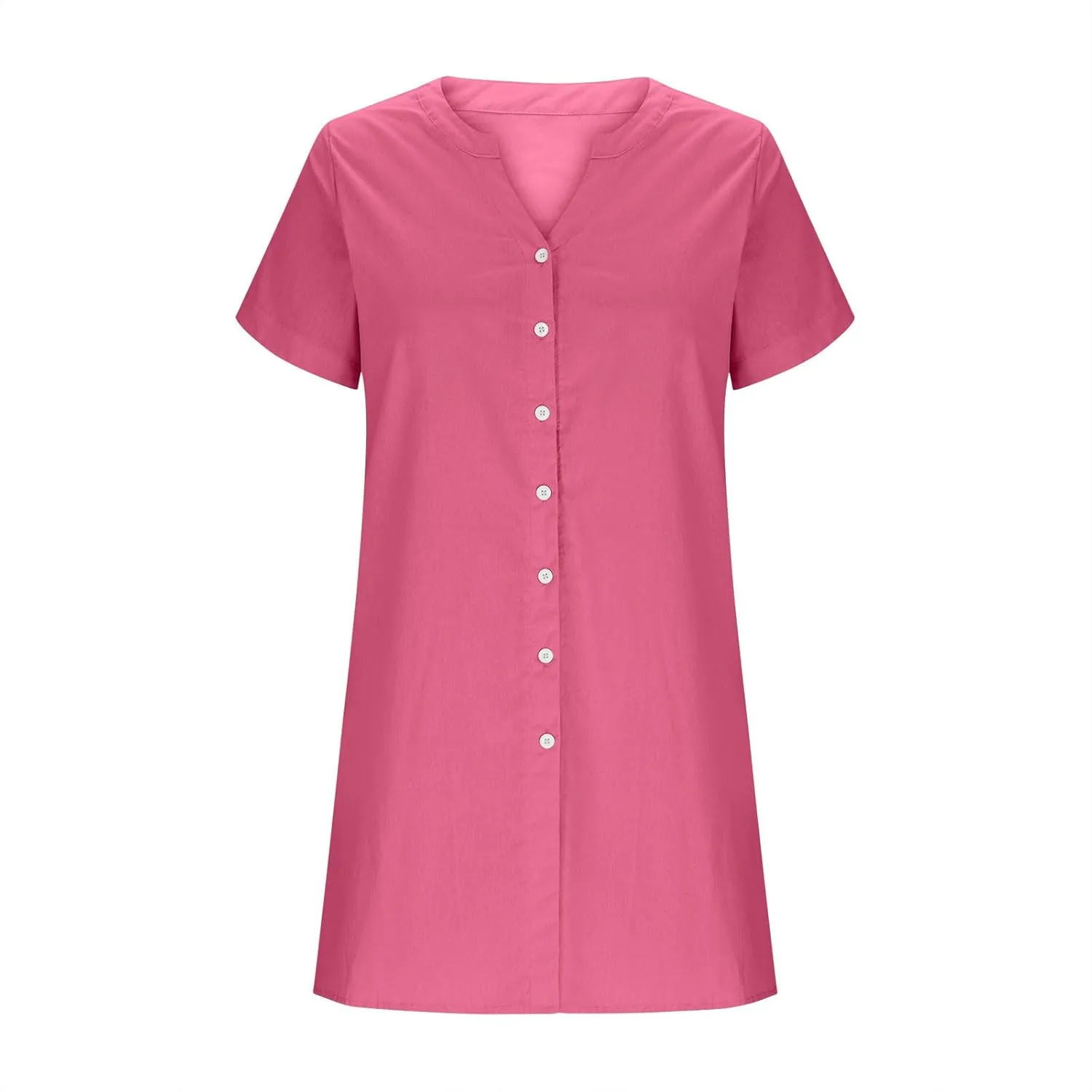 Women's Summer V Neck Dress Short Sleeve Button Down Dresses Casual Trendy Solid Color Loose Comfy Beach Mini Dress