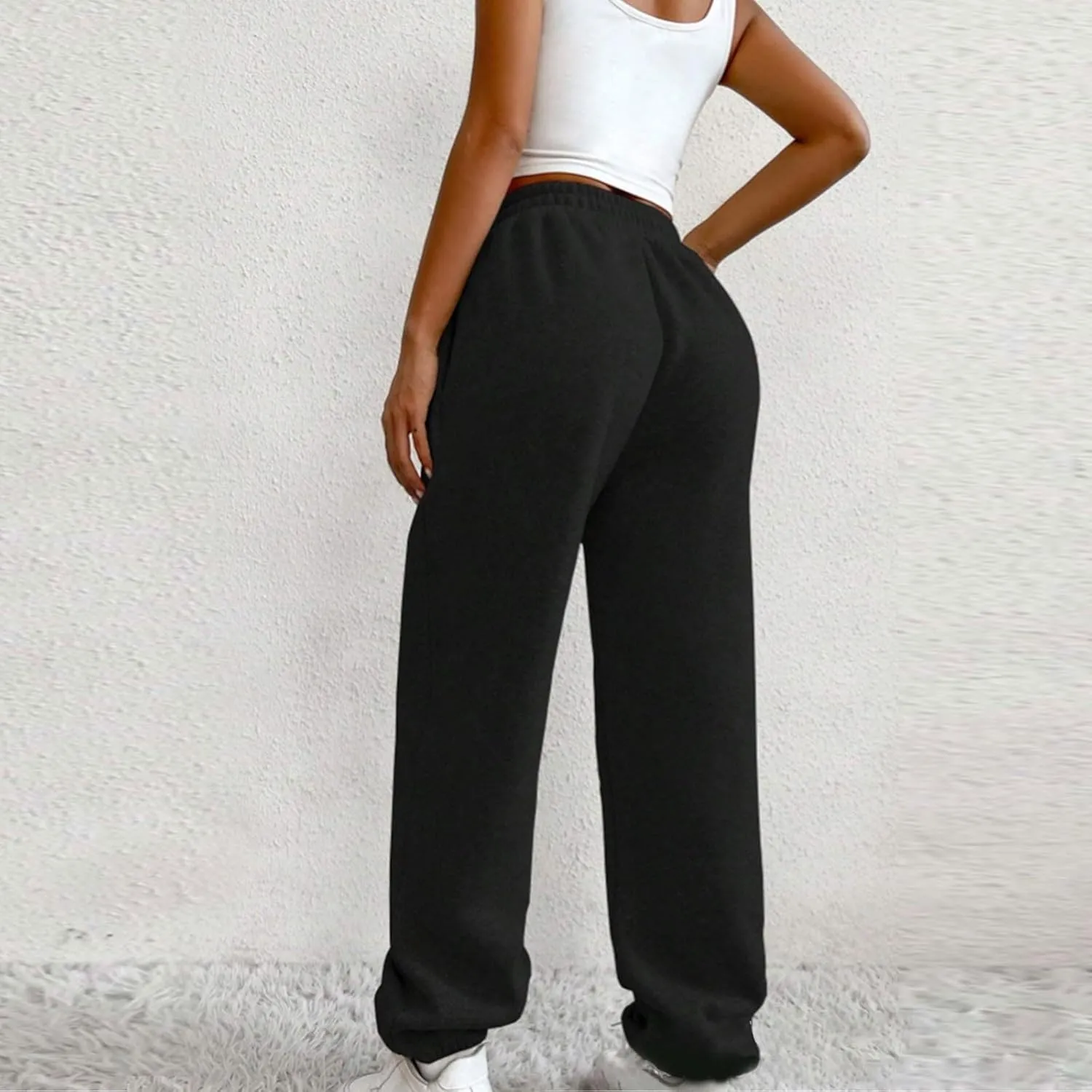Women's Trendy Trousers Solid Color High Elastic Waist Cuffed Slant Sweatpants Athletic Sports Joggers Casual Bottom