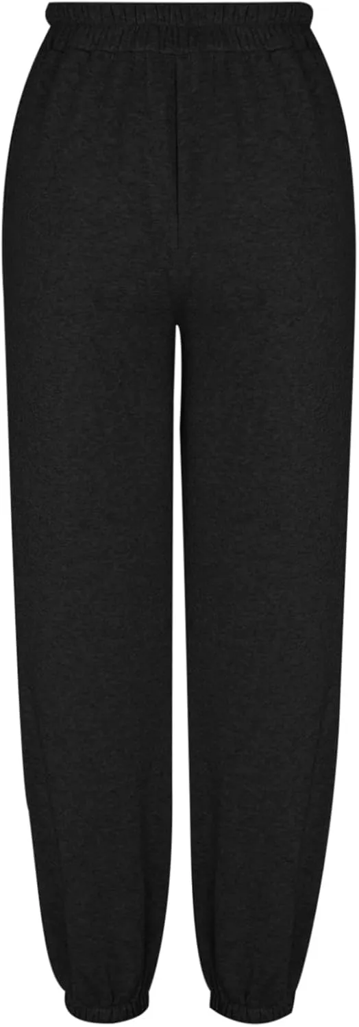 Women's Trendy Trousers Solid Color High Elastic Waist Cuffed Slant Sweatpants Athletic Sports Joggers Casual Bottom