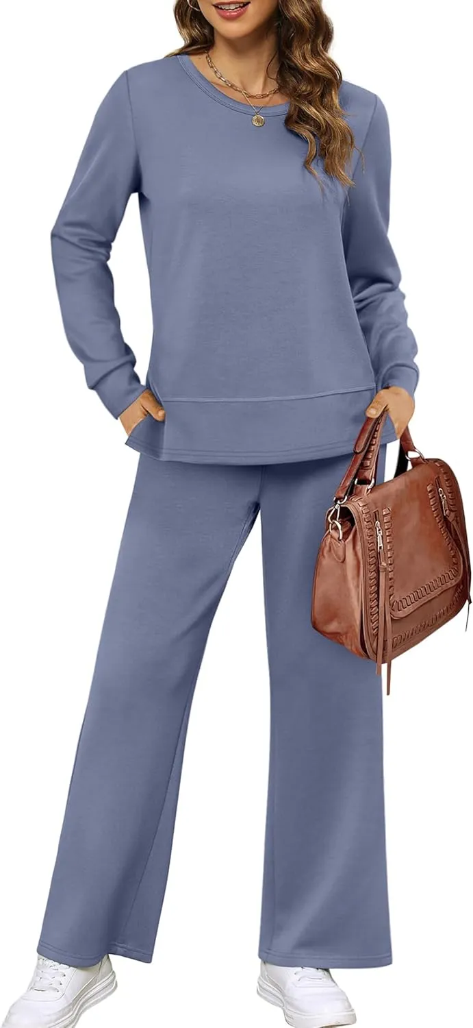 XIEERDUO Women's 2 Piece Lounge Sets Casual Fall Travel Outfits Fashion Wide Leg Tracksuit Cozy Sweatsuits S-3XL