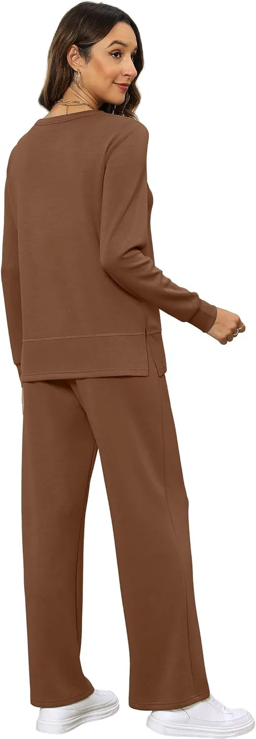 XIEERDUO Women's 2 Piece Lounge Sets Casual Fall Travel Outfits Fashion Wide Leg Tracksuit Cozy Sweatsuits S-3XL