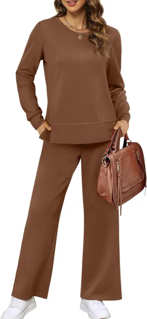 XIEERDUO Women's 2 Piece Lounge Sets Casual Fall Travel Outfits Fashion Wide Leg Tracksuit Cozy Sweatsuits S-3XL