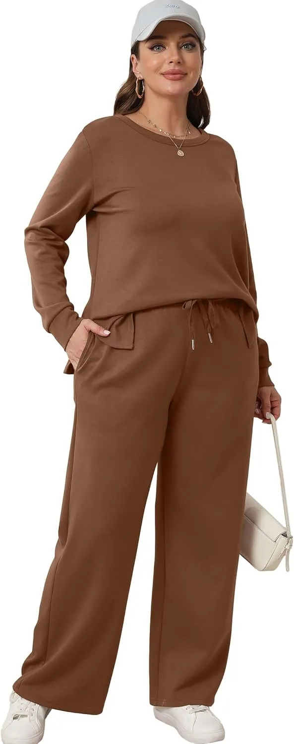 XIEERDUO Women's 2 Piece Lounge Sets Casual Fall Travel Outfits Fashion Wide Leg Tracksuit Cozy Sweatsuits S-3XL