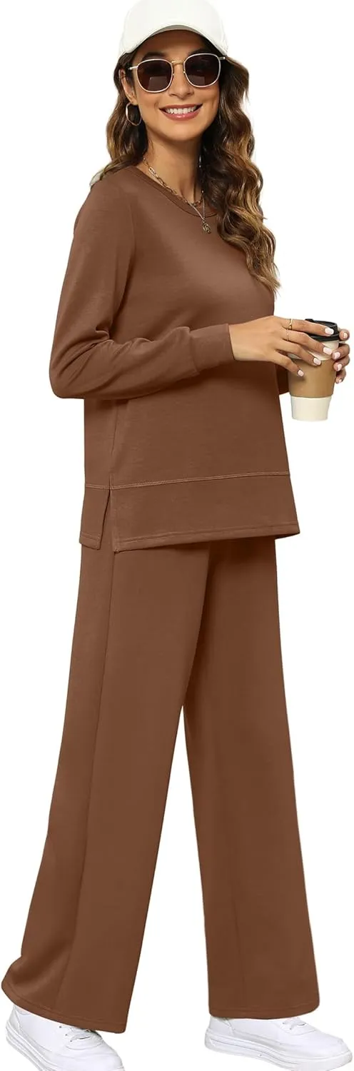 XIEERDUO Women's 2 Piece Lounge Sets Casual Fall Travel Outfits Fashion Wide Leg Tracksuit Cozy Sweatsuits S-3XL