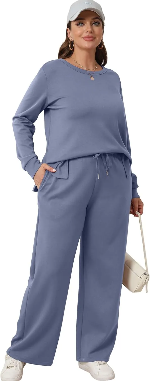 XIEERDUO Women's 2 Piece Lounge Sets Casual Fall Travel Outfits Fashion Wide Leg Tracksuit Cozy Sweatsuits S-3XL