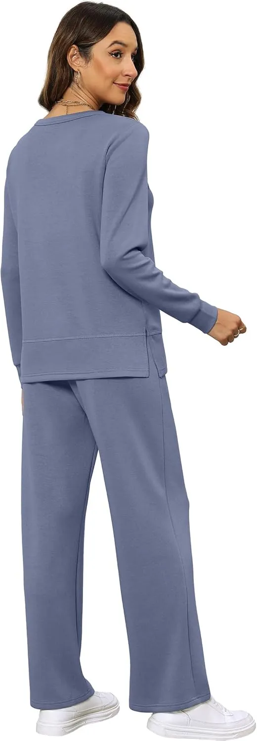 XIEERDUO Women's 2 Piece Lounge Sets Casual Fall Travel Outfits Fashion Wide Leg Tracksuit Cozy Sweatsuits S-3XL