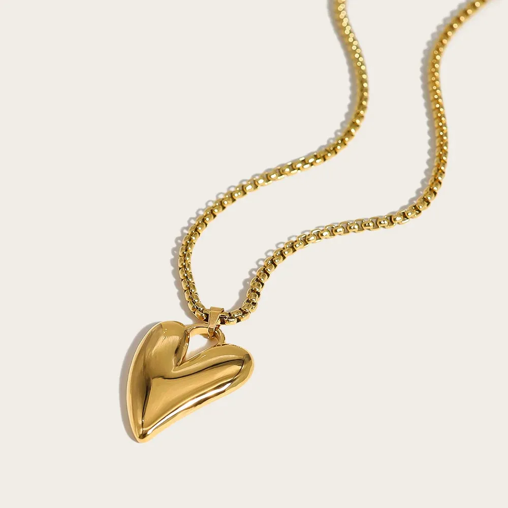 YACHAN Stainless Steel Irregular Heart Pendant Necklace Chic Tarnish Free 18K Gold Plated Jewelry