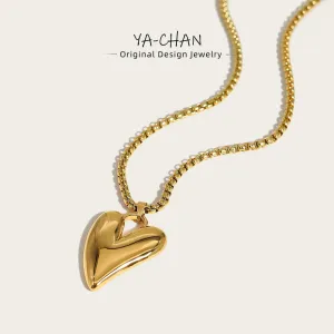 YACHAN Stainless Steel Irregular Heart Pendant Necklace Chic Tarnish Free 18K Gold Plated Jewelry