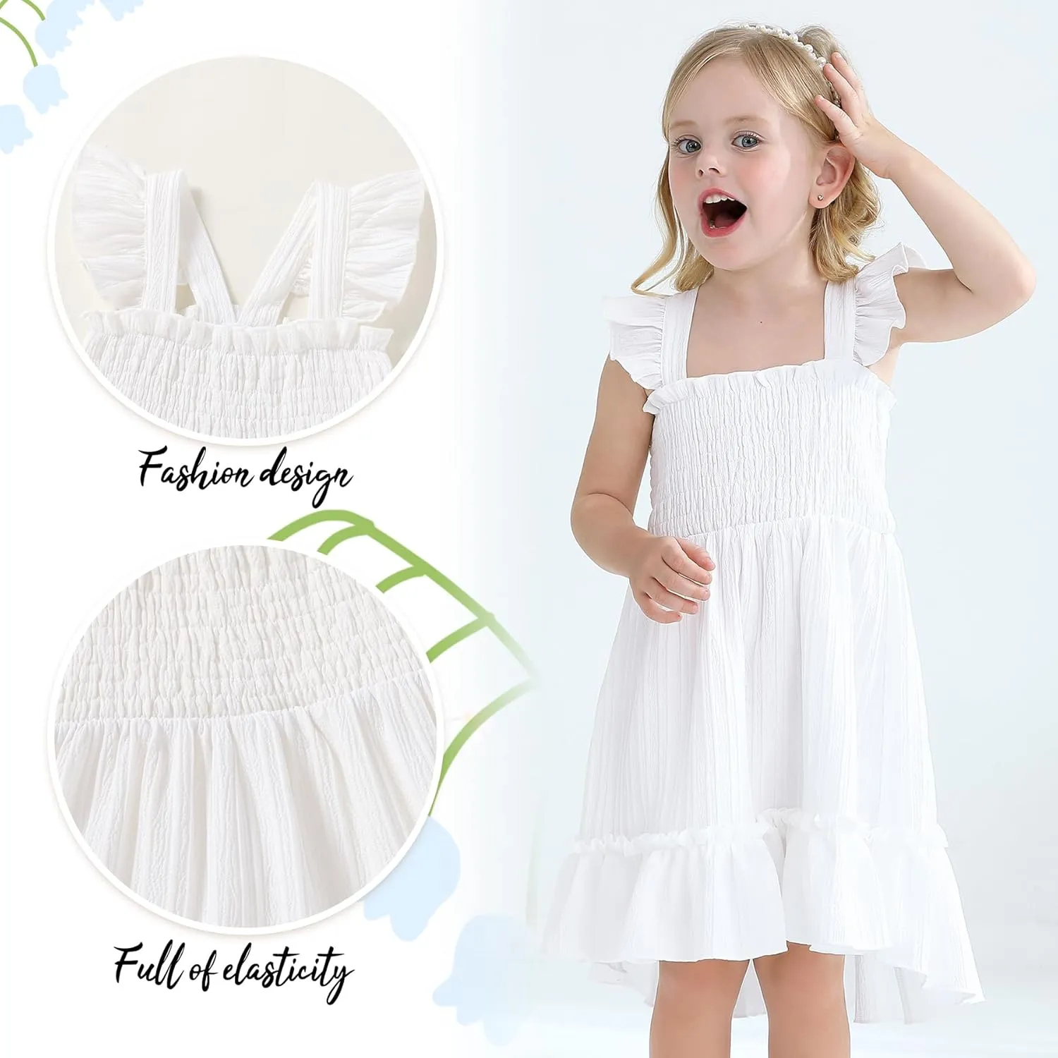 YOUNGER TREE Toddler Dress Girls Summer Ruffle Sleeveless Smocked Dresses Kids Beach Casual Sundress