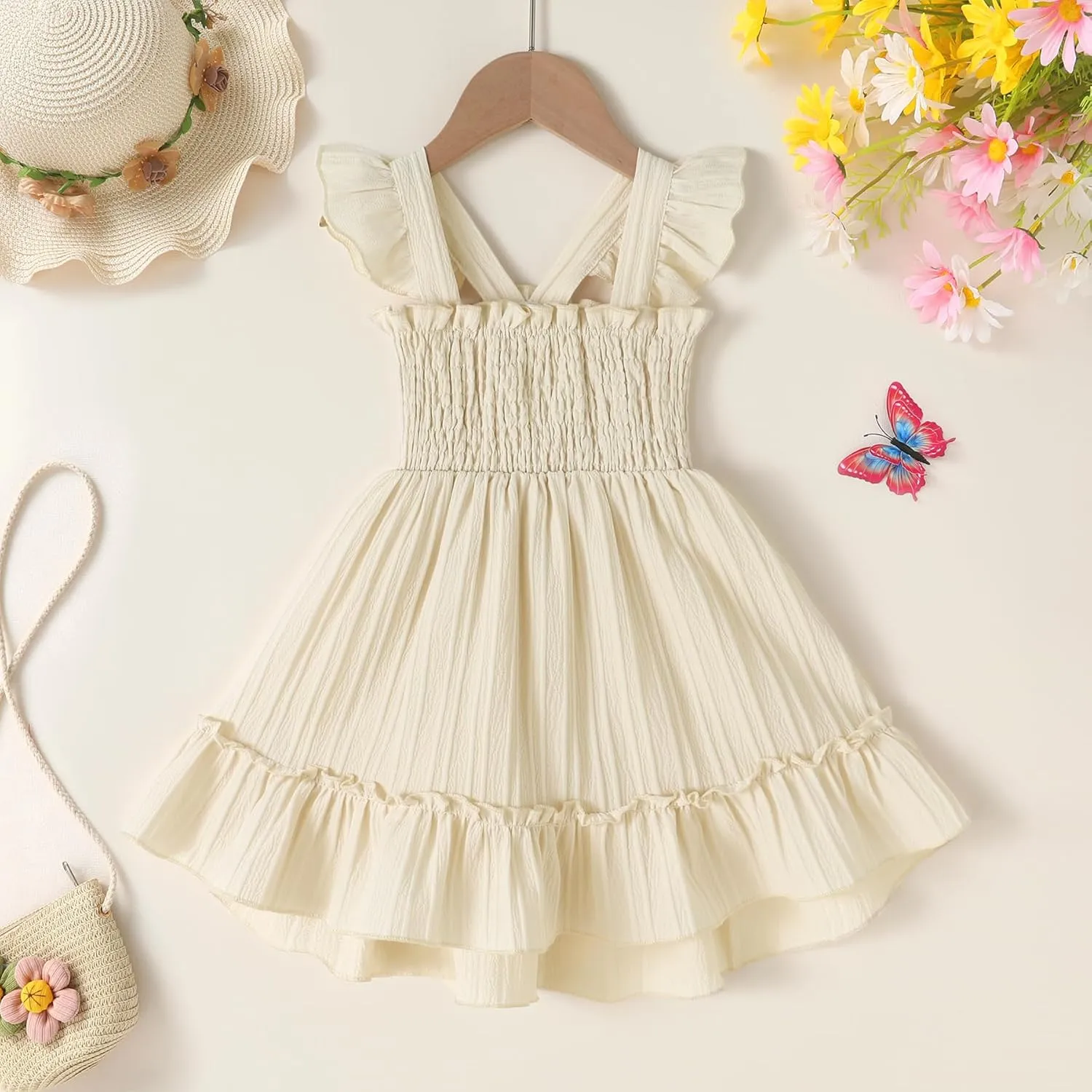 YOUNGER TREE Toddler Dress Girls Summer Ruffle Sleeveless Smocked Dresses Kids Beach Casual Sundress