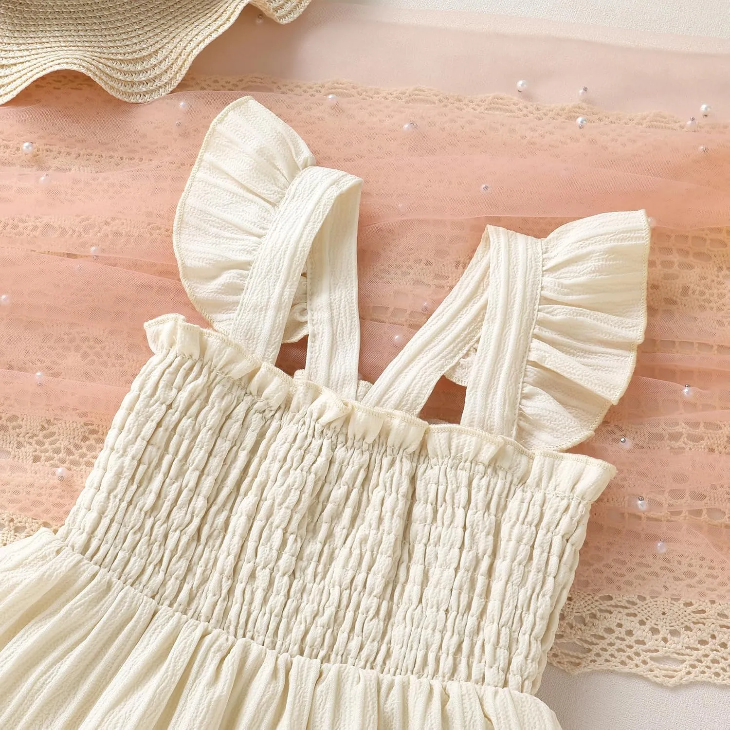YOUNGER TREE Toddler Dress Girls Summer Ruffle Sleeveless Smocked Dresses Kids Beach Casual Sundress