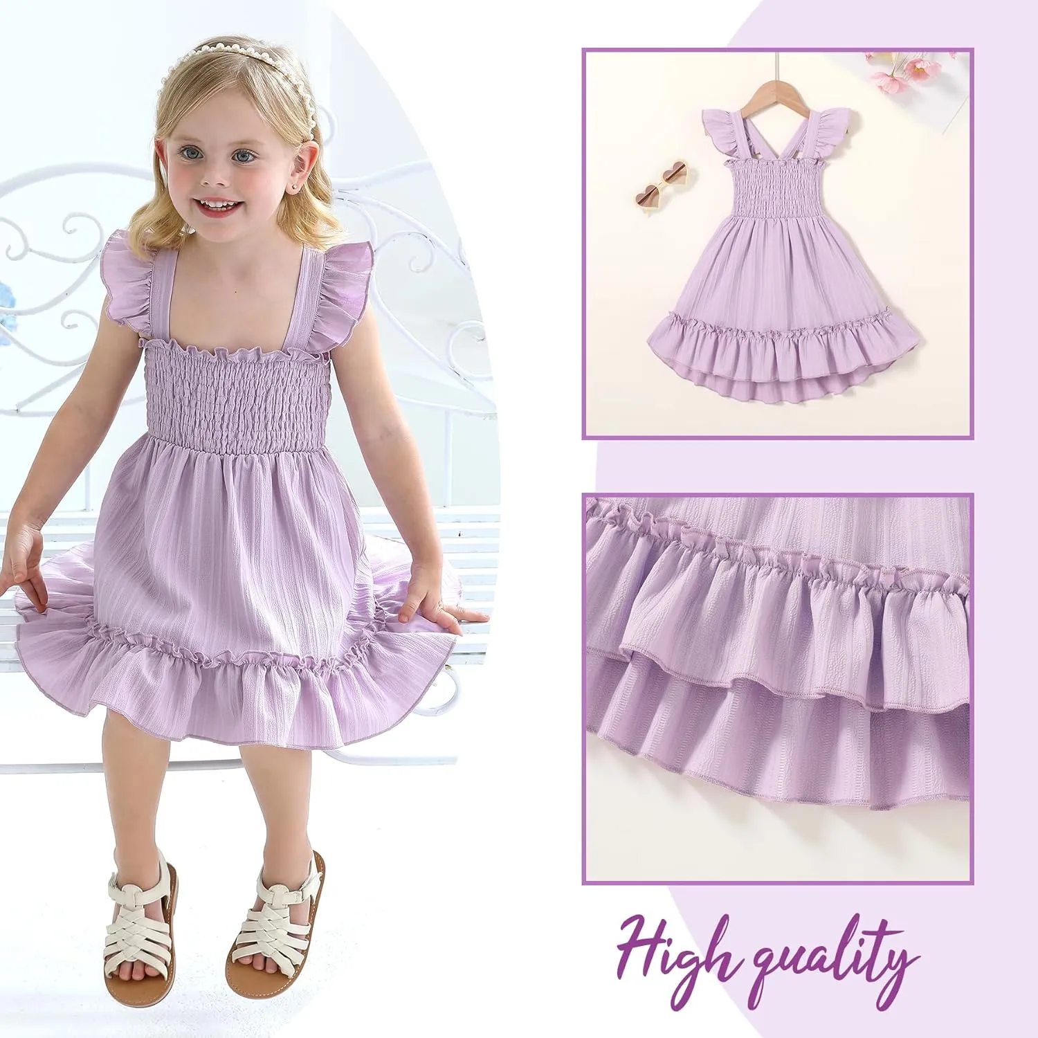 YOUNGER TREE Toddler Dress Girls Summer Ruffle Sleeveless Smocked Dresses Kids Beach Casual Sundress