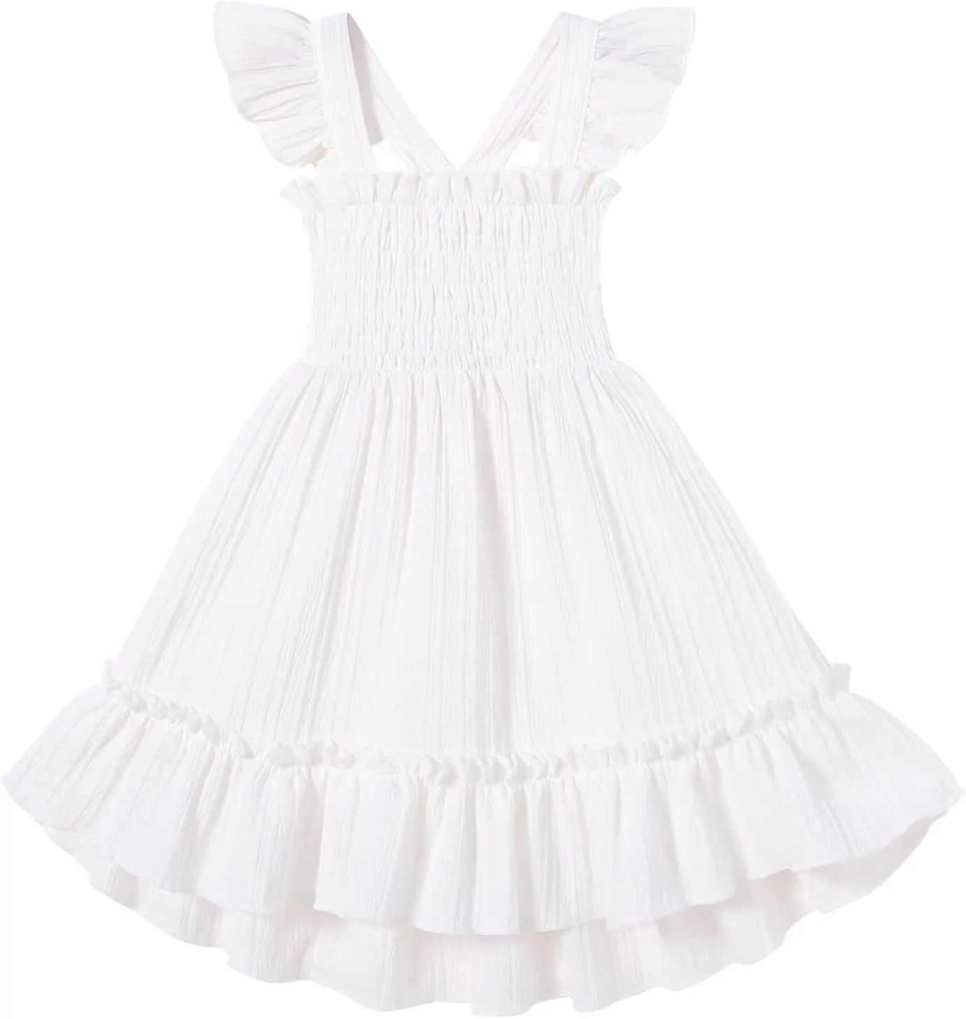 YOUNGER TREE Toddler Dress Girls Summer Ruffle Sleeveless Smocked Dresses Kids Beach Casual Sundress