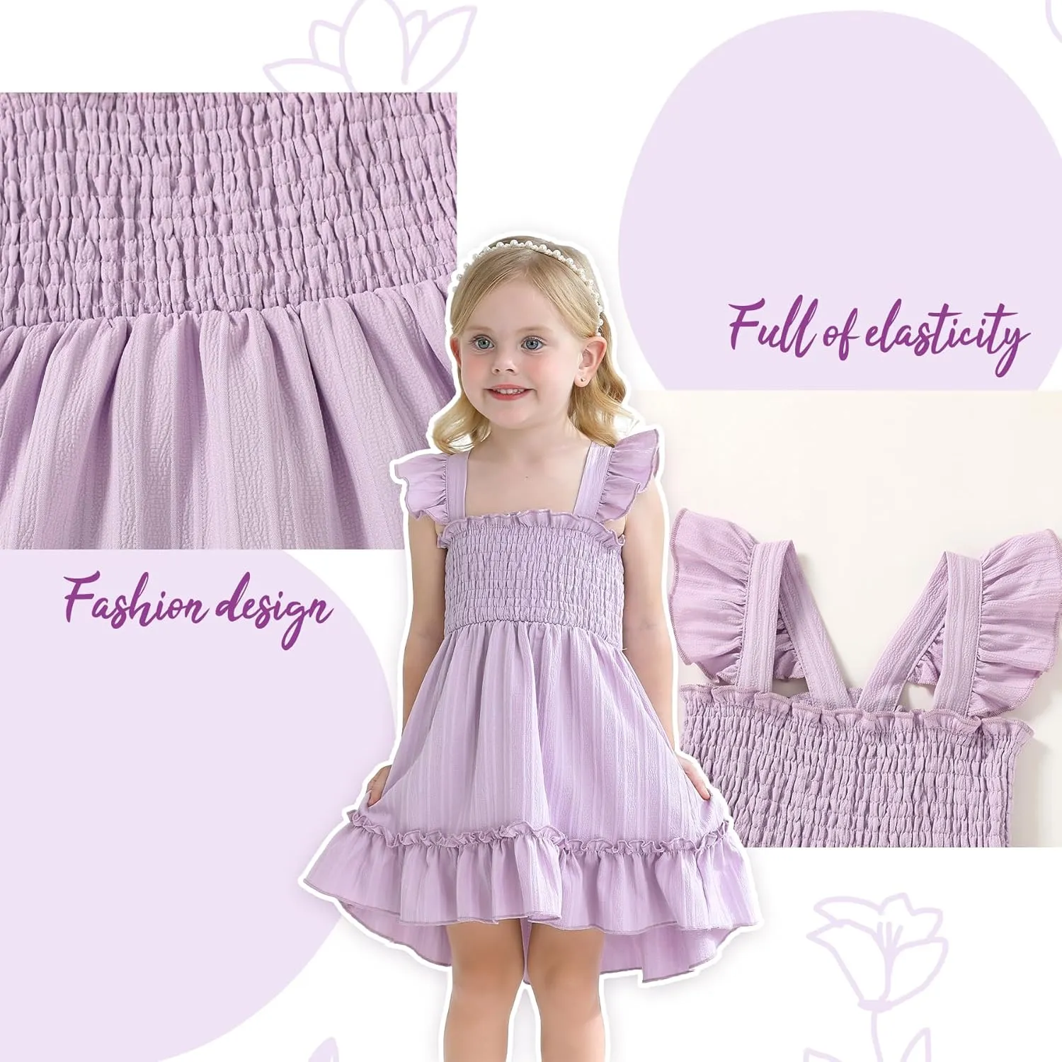 YOUNGER TREE Toddler Dress Girls Summer Ruffle Sleeveless Smocked Dresses Kids Beach Casual Sundress