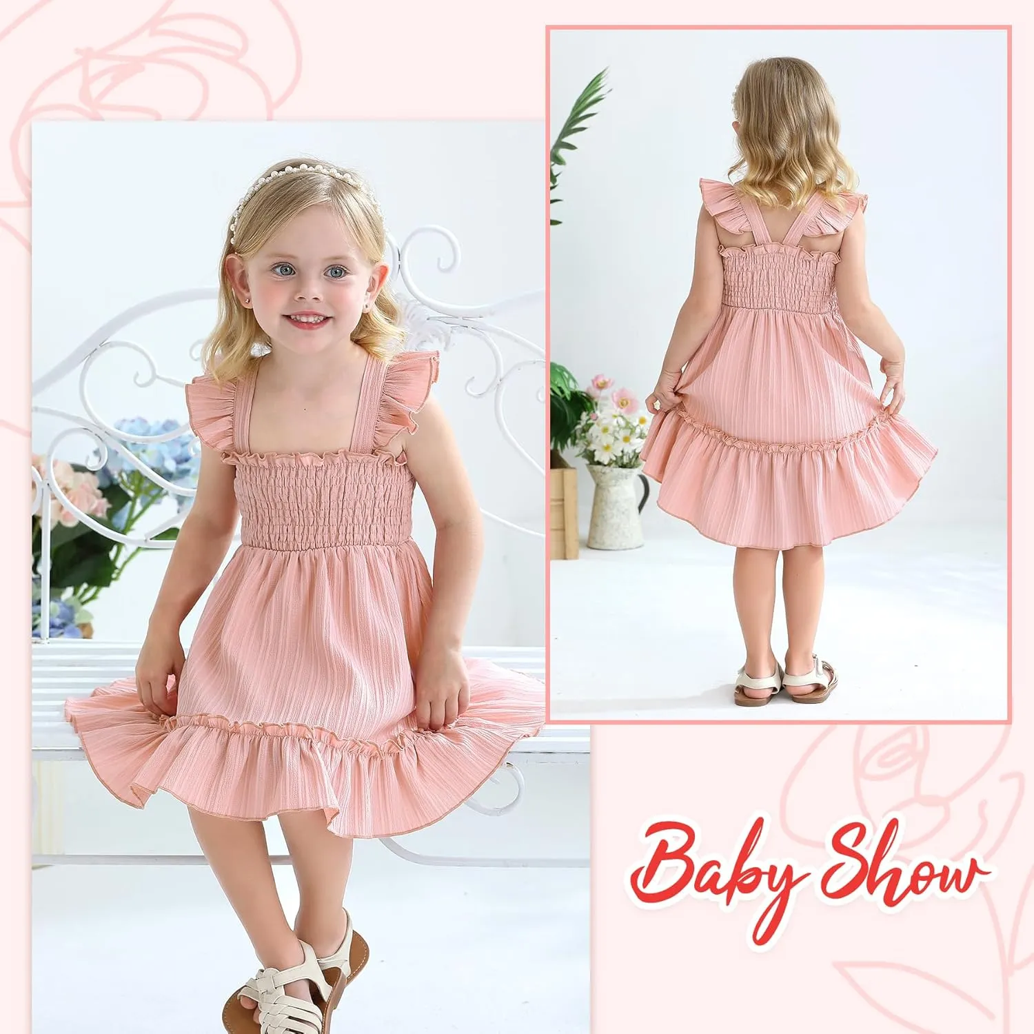 YOUNGER TREE Toddler Dress Girls Summer Ruffle Sleeveless Smocked Dresses Kids Beach Casual Sundress