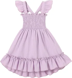 YOUNGER TREE Toddler Dress Girls Summer Ruffle Sleeveless Smocked Dresses Kids Beach Casual Sundress