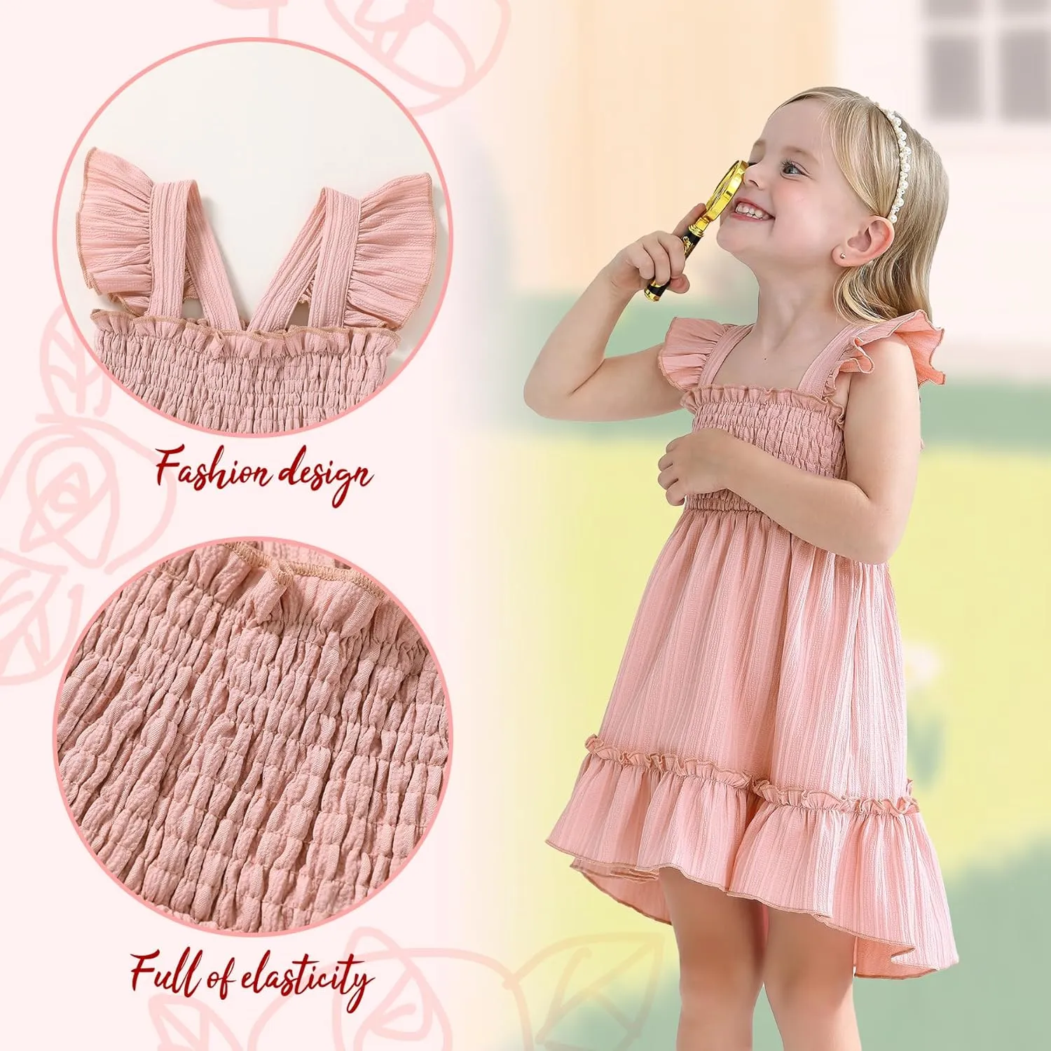 YOUNGER TREE Toddler Dress Girls Summer Ruffle Sleeveless Smocked Dresses Kids Beach Casual Sundress