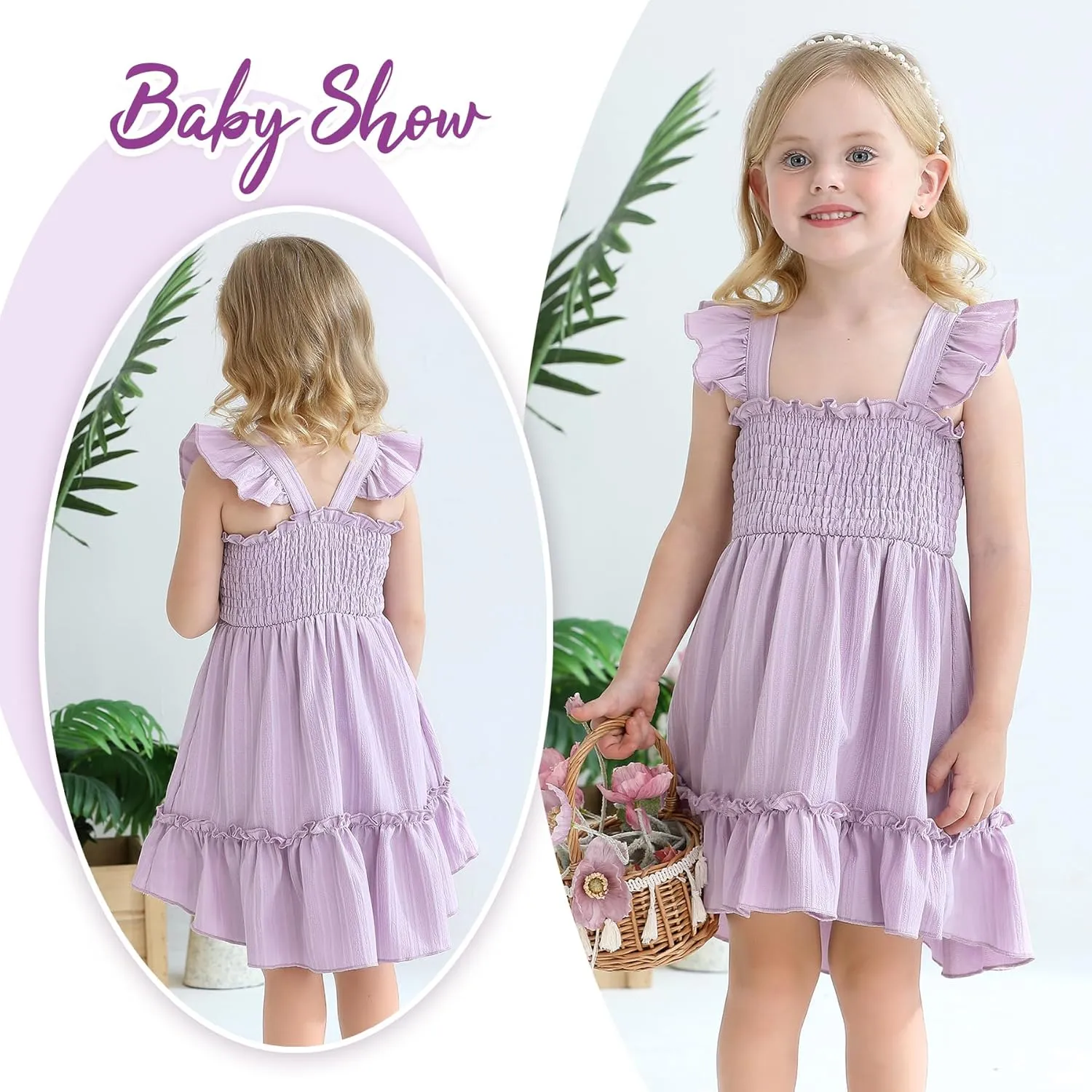YOUNGER TREE Toddler Dress Girls Summer Ruffle Sleeveless Smocked Dresses Kids Beach Casual Sundress