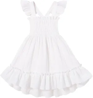 YOUNGER TREE Toddler Dress Girls Summer Ruffle Sleeveless Smocked Dresses Kids Beach Casual Sundress