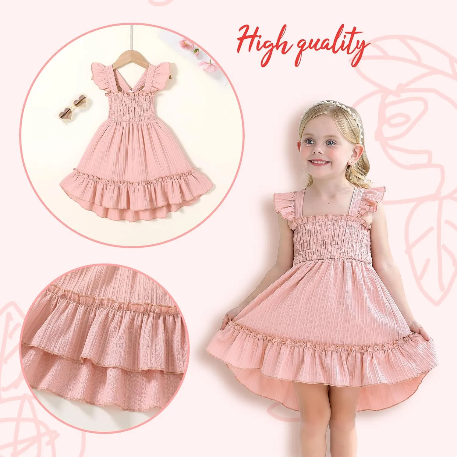YOUNGER TREE Toddler Dress Girls Summer Ruffle Sleeveless Smocked Dresses Kids Beach Casual Sundress