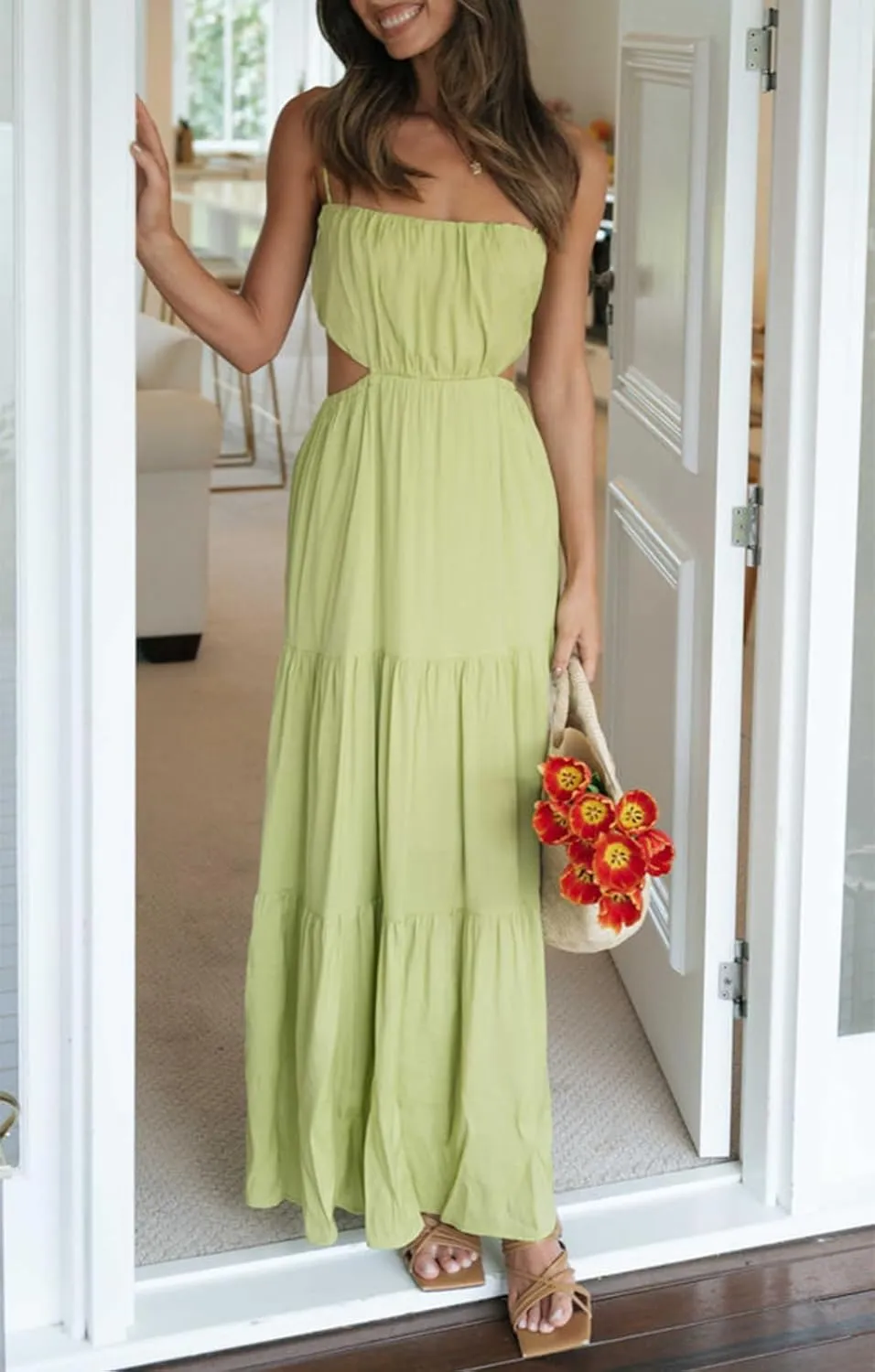 Yuemengxuan Women Flowy Summer Dresses Backless Ruched Sleeveless Dress Ruffle Sexy 2025 A-Line Mini Sundresses