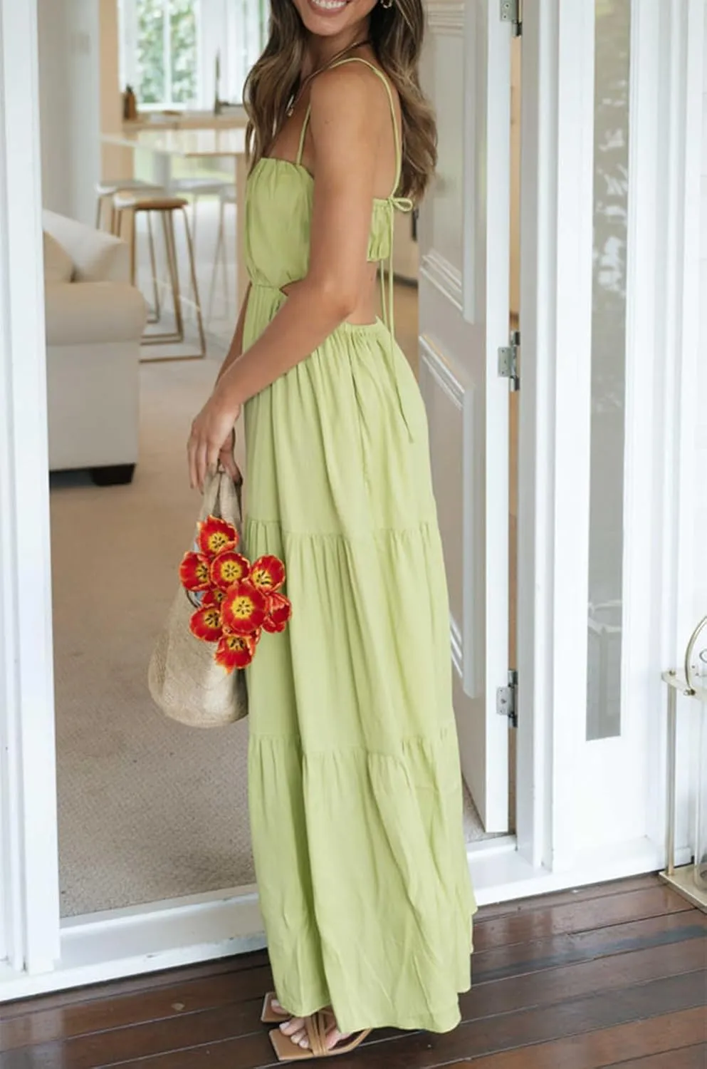 Yuemengxuan Women Flowy Summer Dresses Backless Ruched Sleeveless Dress Ruffle Sexy 2025 A-Line Mini Sundresses