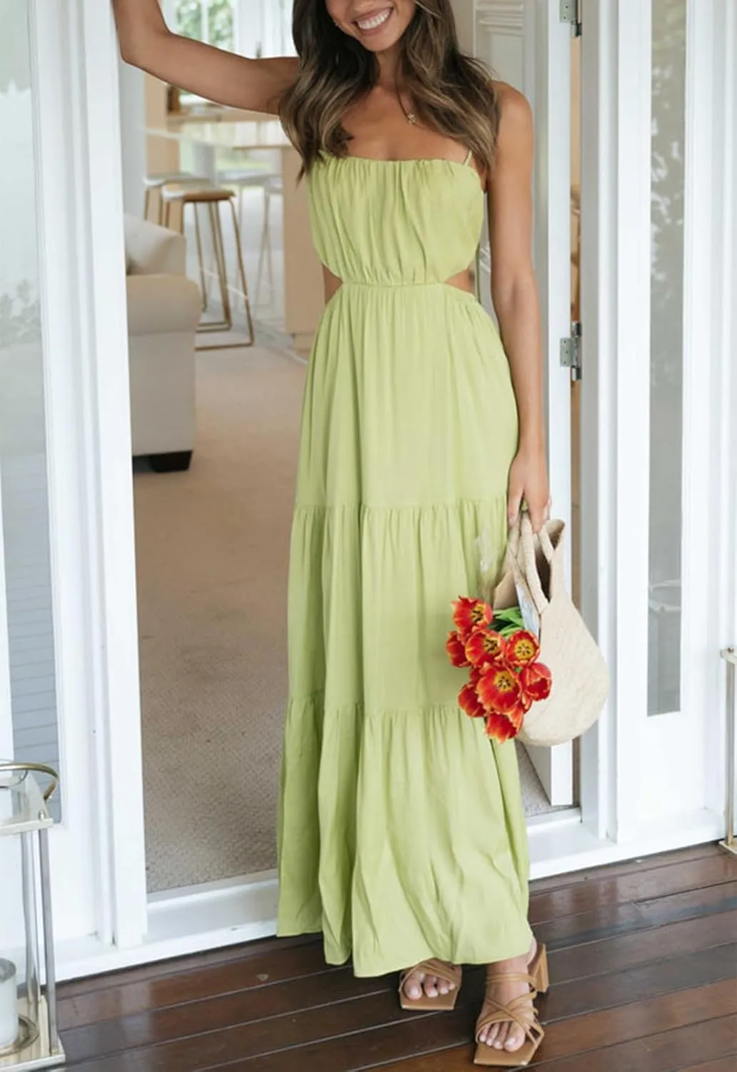 Yuemengxuan Women Flowy Summer Dresses Backless Ruched Sleeveless Dress Ruffle Sexy 2025 A-Line Mini Sundresses