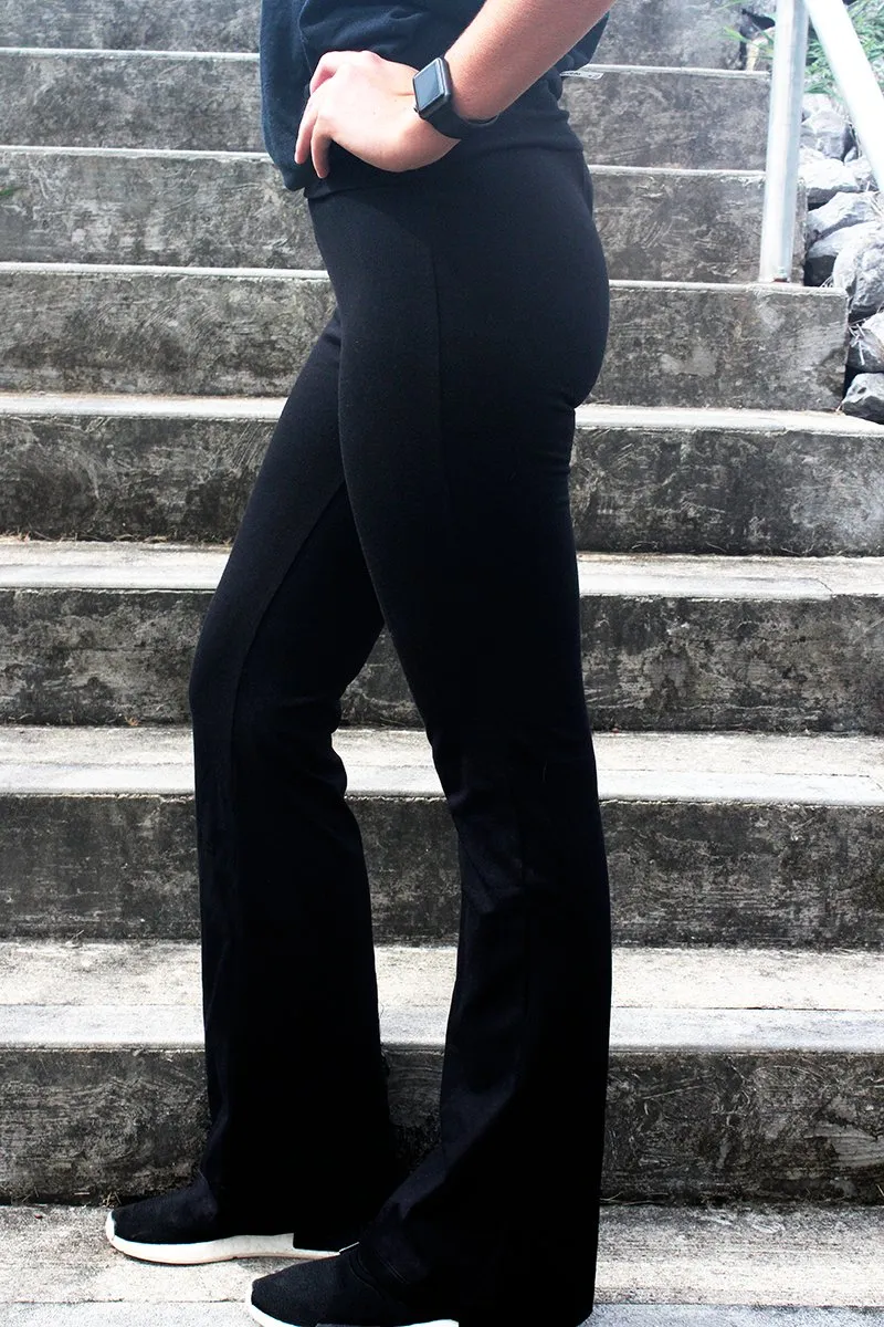 Zenana Black Fold-Over Waist Yoga Flare Pants