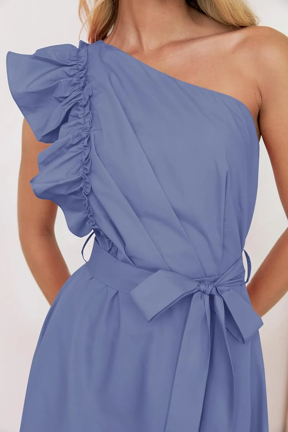 ZESICA Women's 2025 Summer One Shoulder Ruffle Dress Sleeveless Empire Waist Boho Flowy Maxi Dresses