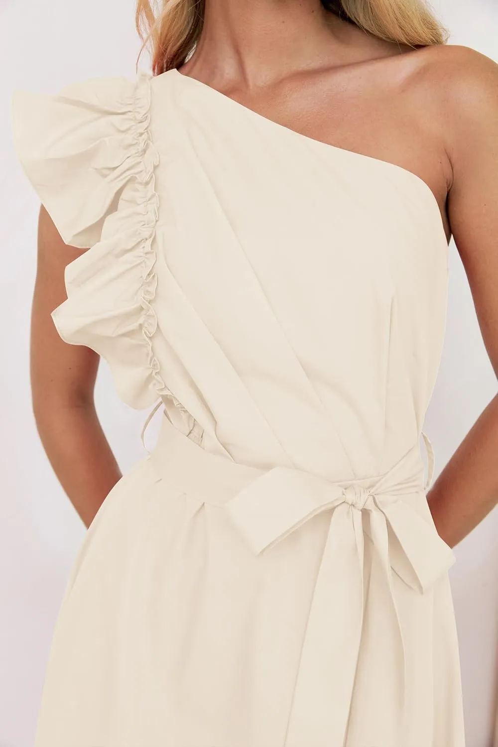 ZESICA Women's 2025 Summer One Shoulder Ruffle Dress Sleeveless Empire Waist Boho Flowy Maxi Dresses