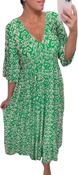 ZOCANIA Women's Plus Size Azect Print Boho Floral Maxi Dress Lantern Long Sleeve Geometric Fall Button Down Flowy Shirt Dress