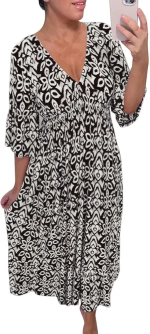 ZOCANIA Women's Plus Size Azect Print Boho Floral Maxi Dress Lantern Long Sleeve Geometric Fall Button Down Flowy Shirt Dress