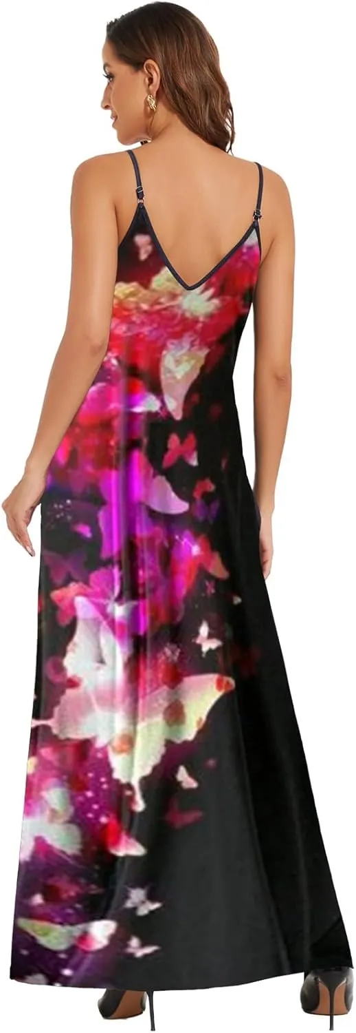 ZonJie Plus Size Maxi Dresses Sundress for Women Loose Printed Adjustable African Beach Dress with Pockets