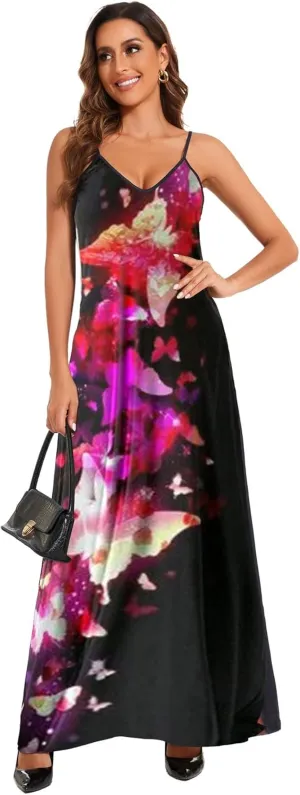 ZonJie Plus Size Maxi Dresses Sundress for Women Loose Printed Adjustable African Beach Dress with Pockets