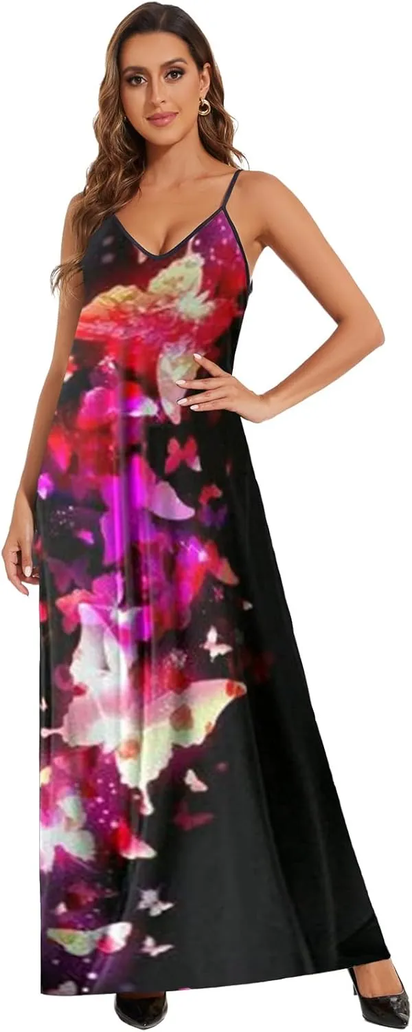ZonJie Plus Size Maxi Dresses Sundress for Women Loose Printed Adjustable African Beach Dress with Pockets